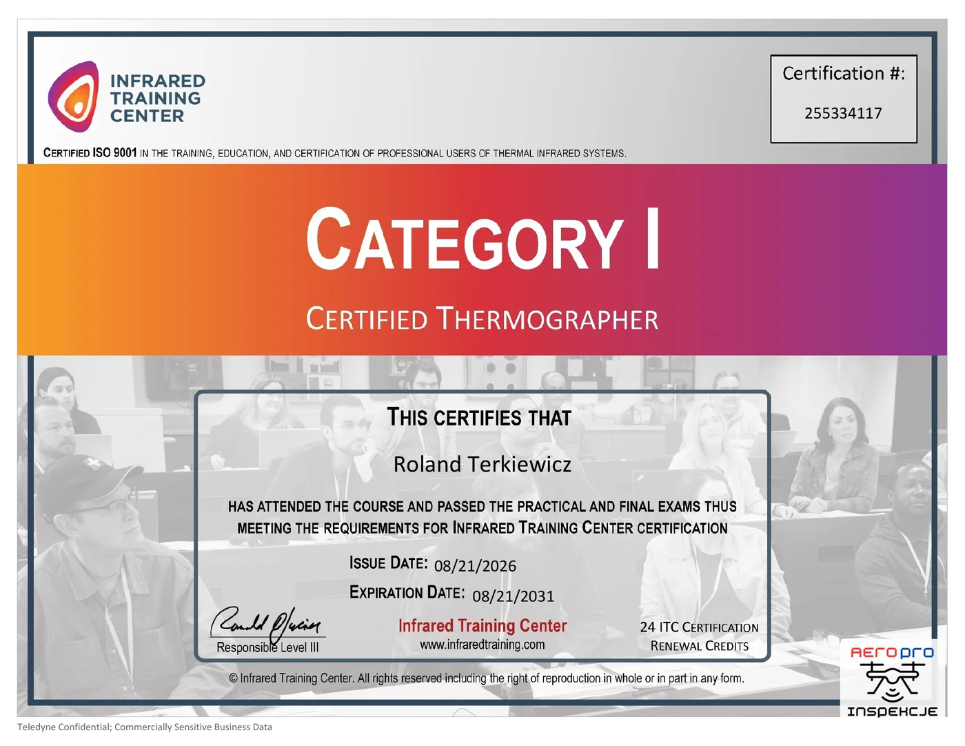 Zertifikat Category I — Certified Infrared Thermographer